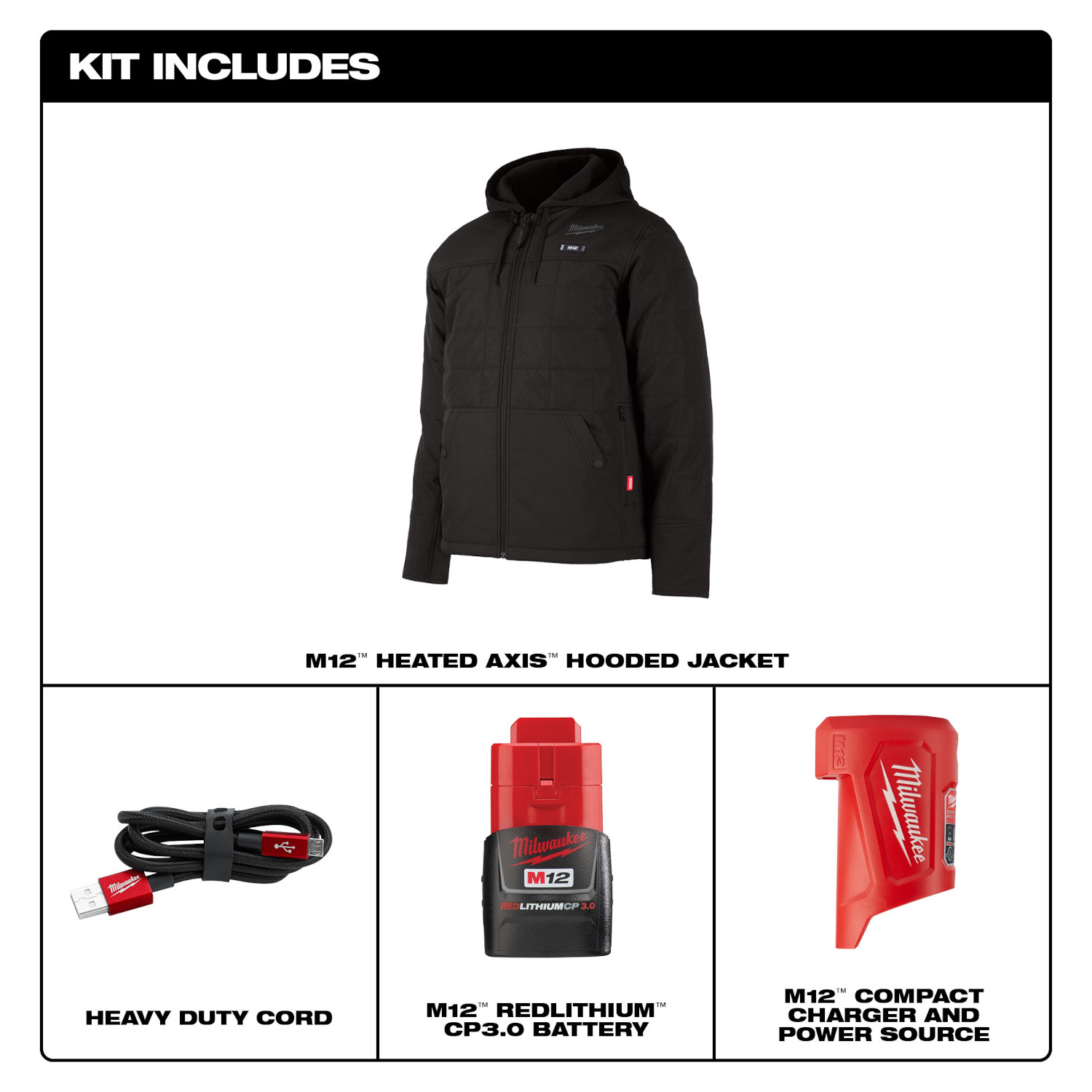 Milwaukee M12 AXIS Heated Hooded Jacket Kit from GME Supply